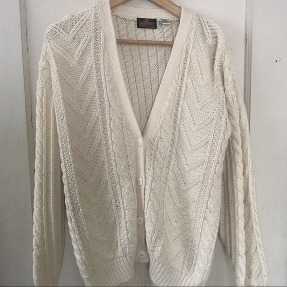 Vintage Sweaters - Vintage Cream Chunky Knit Cardigan Sweater